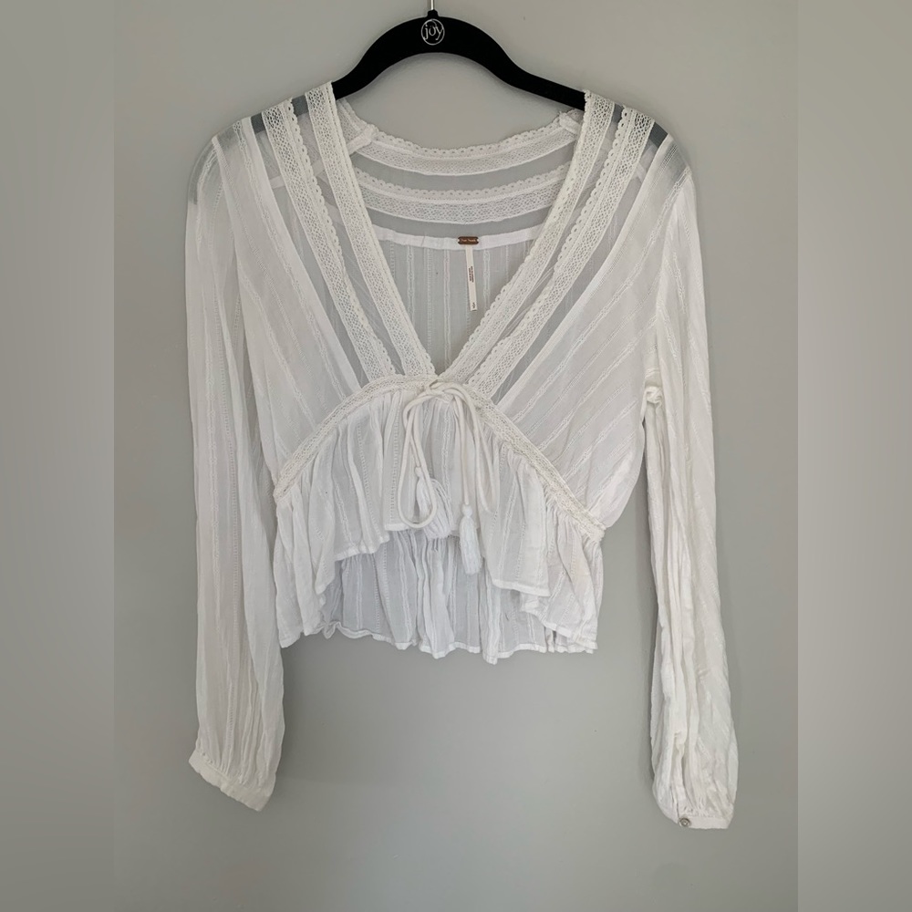 Free People Sheer Blouse with tie detail